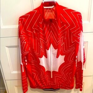 CANADA 🇨🇦  Maple Leaf Red & White Cycling Jacket Size Large